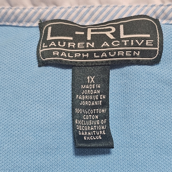 Vintage Lauren Ralph Lauren Active Polo Shirt Women’s 1X Light Blue White Collar - Picture 4 of 13